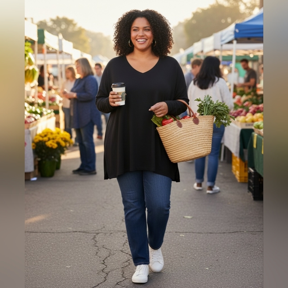 Chic Soul Black Soft Long Sleeve Oversized Tee